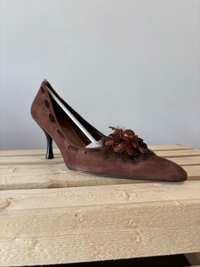 Enzo Angiolini EA Robins Dark Brown Suede Pointed Toe Suede Pumps Women Size 10M